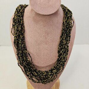 Necklace Multi Strand Seeded Beaded Pattern Golden Black Color Beads